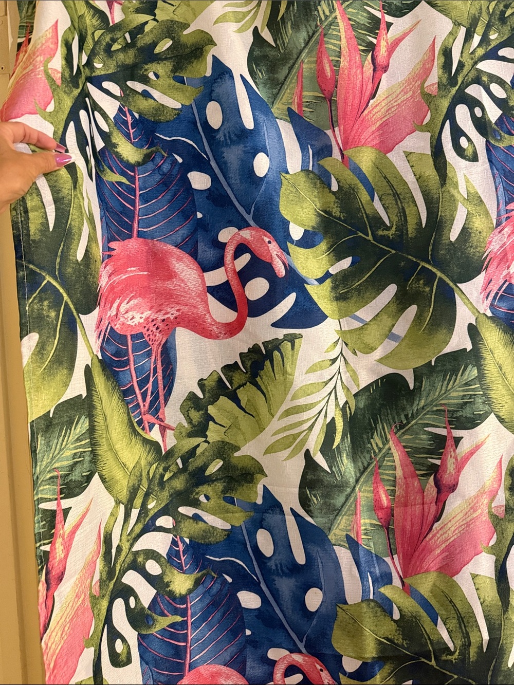 Tropical Flamingo Leaf Print Fabric Panel - Pink & Blue SHOWER CURTAIN